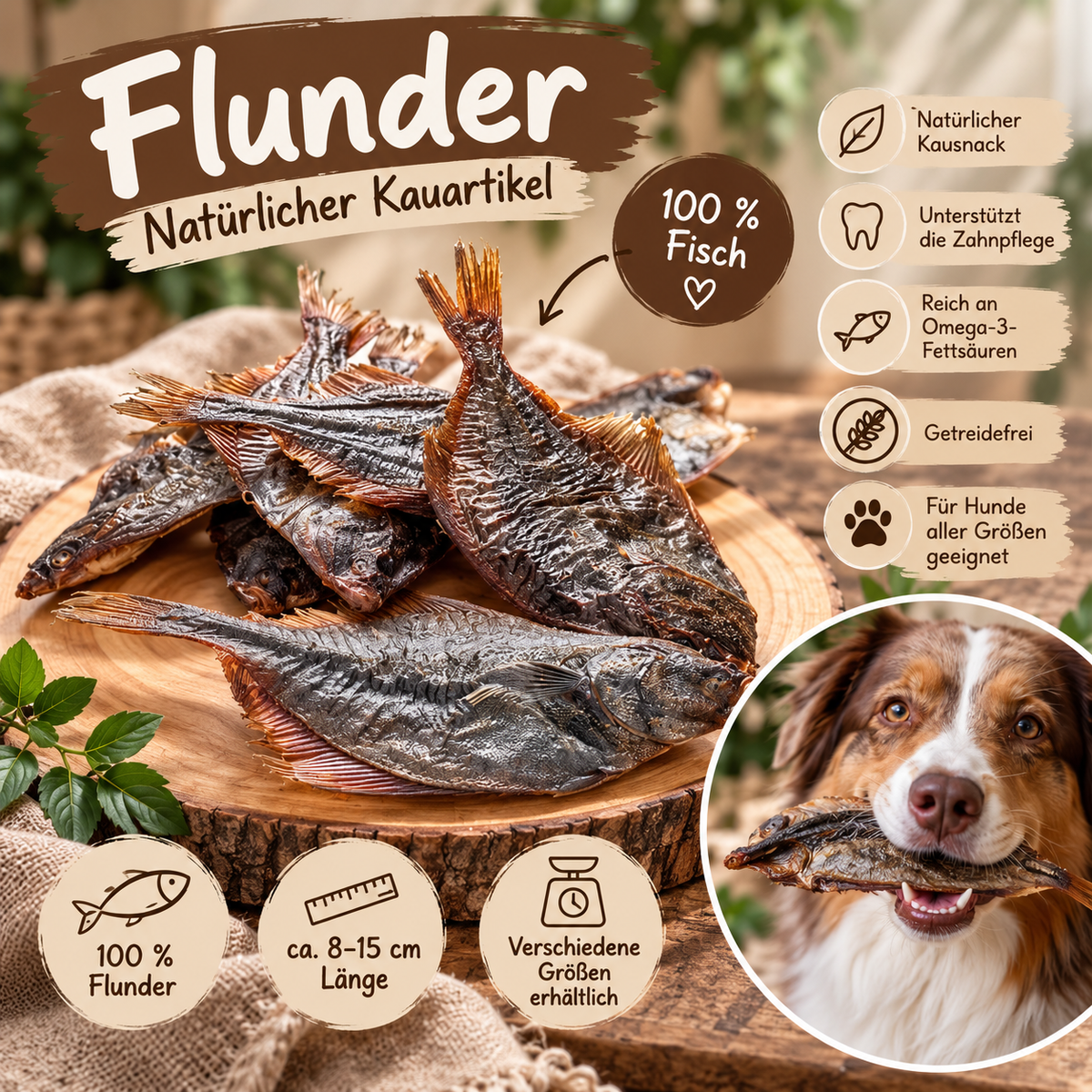 Flunder getrocknet – 1 Stück | Natürlicher Fisch-Kauartikel für Hunde