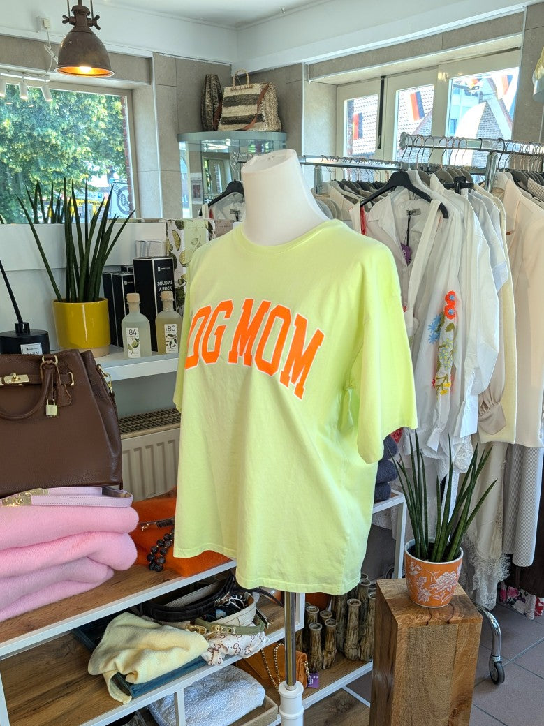 T-Shirt DOG MOM Neon Gelb Orange Baumwolle, One Size - von MOOIJ 6030