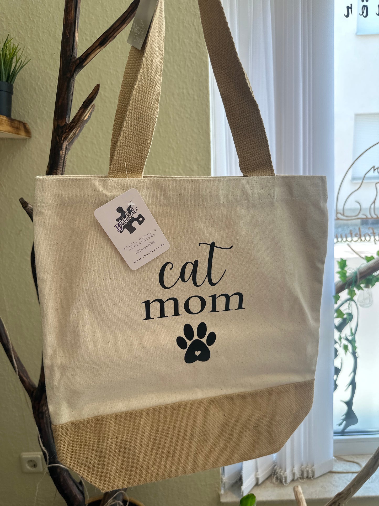 Jutebeutel Cream/Beige 'Catmom'