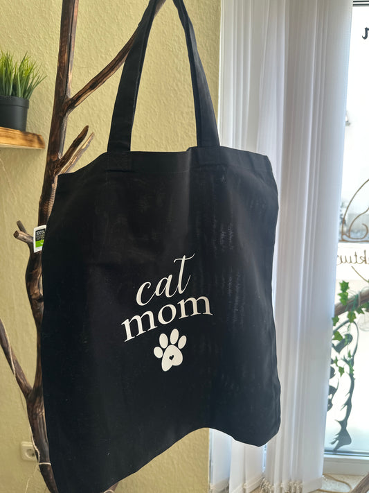 Einkaufsbeutel Schwarz 'Catmom'