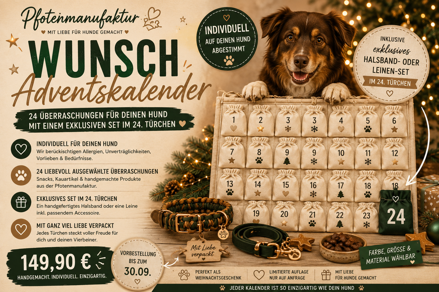 Pfotenmanufaktur Wunsch-Adventskalender – Handgemacht & individuell | 24 besondere Überraschungen
