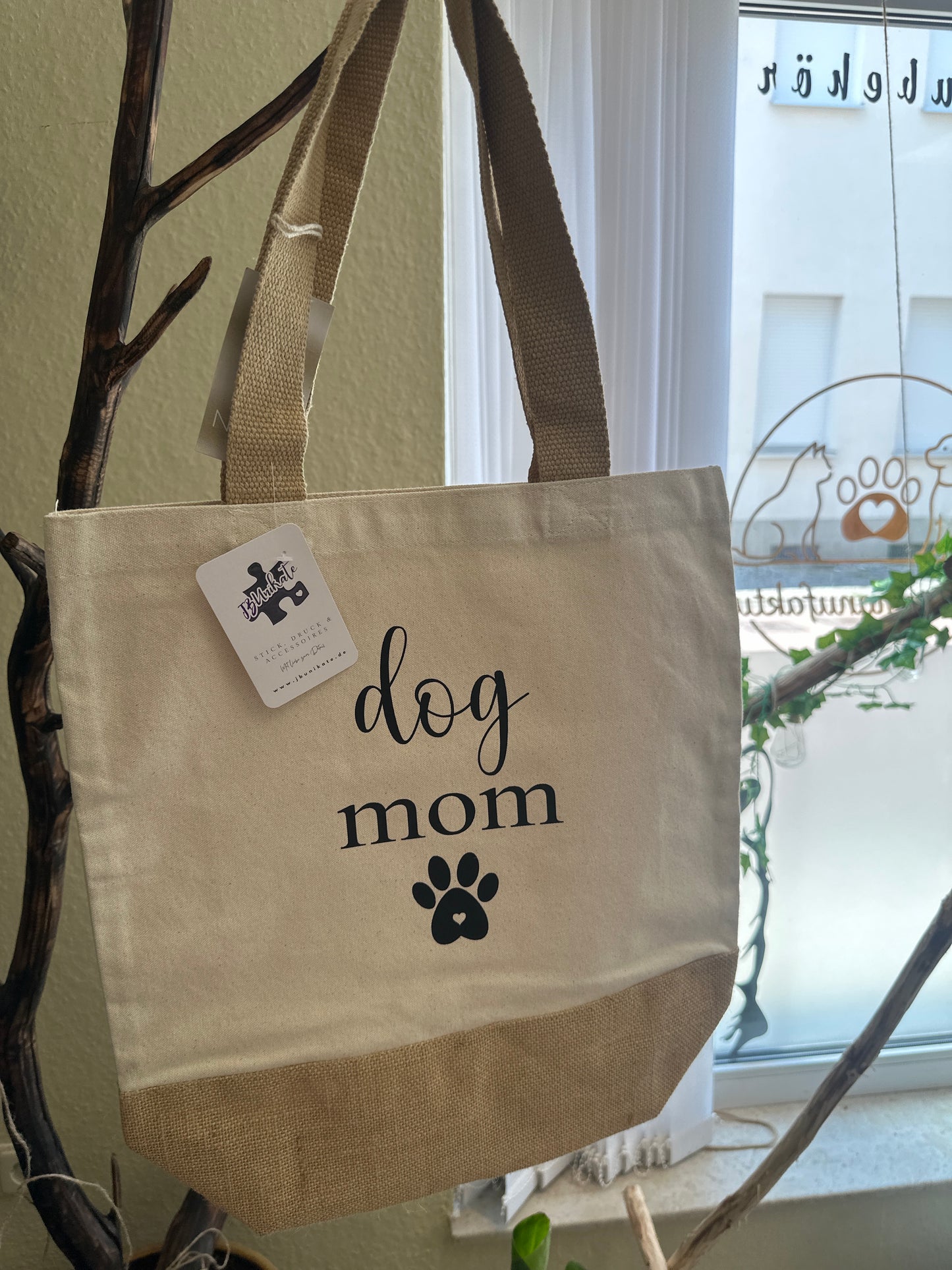 Jutebeutel Cream/ Beige  'Dogmom'