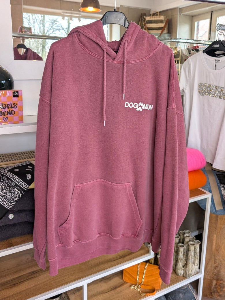 Hoodie Dog Mum Backprint Brombeer Weiß Oversized Used Look Baumwolle One Size - von Pretty Body 2602