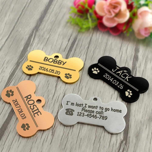 Personalisierte Hundemarke Knochenform – Individuell gravierte Metallmarke für Hunde & Katzen – Robustes Material, verschiedene Größen & Farben