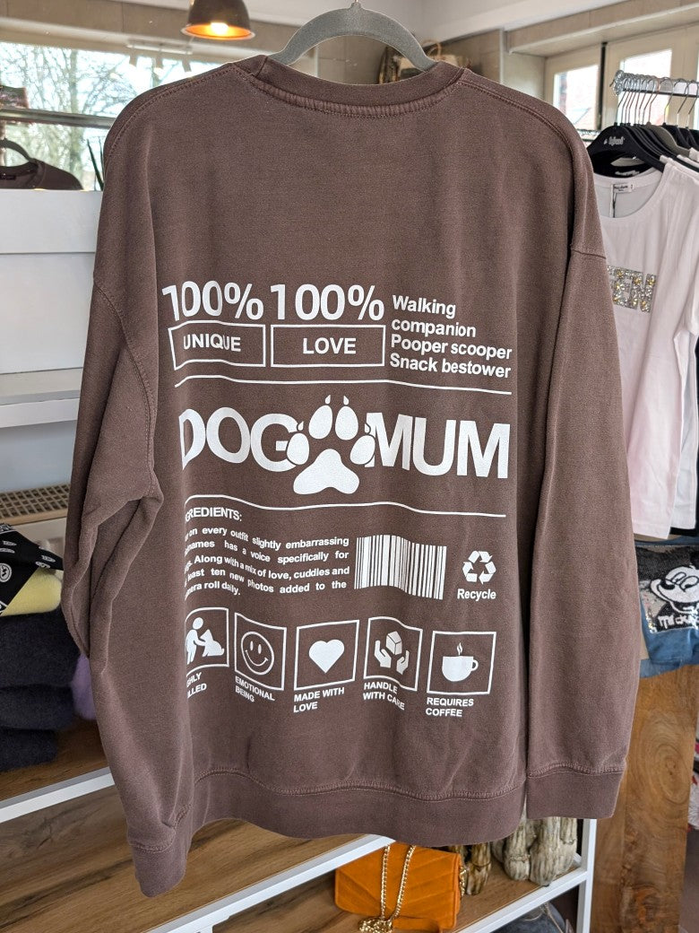 Sweatshirt Dog Mum Backprint Braun Weiß Oversized Used Look Baumwolle One Size - von Pretty Body 2555