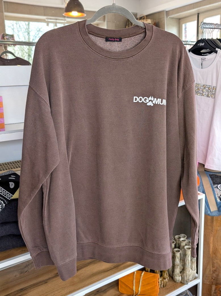 Sweatshirt Dog Mum Backprint Braun Weiß Oversized Used Look Baumwolle One Size - von Pretty Body 2555