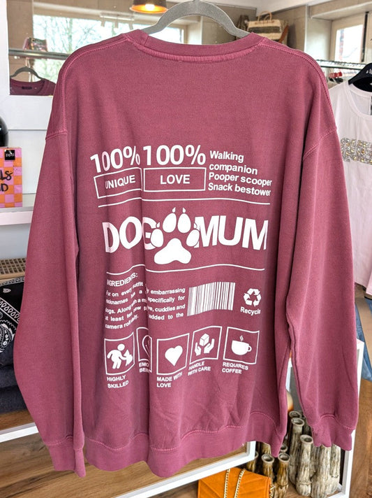 Sweatshirt Dog Mum Backprint Brombeere Weiß Oversized Used Look Baumwolle One Size - von Pretty Body 2555