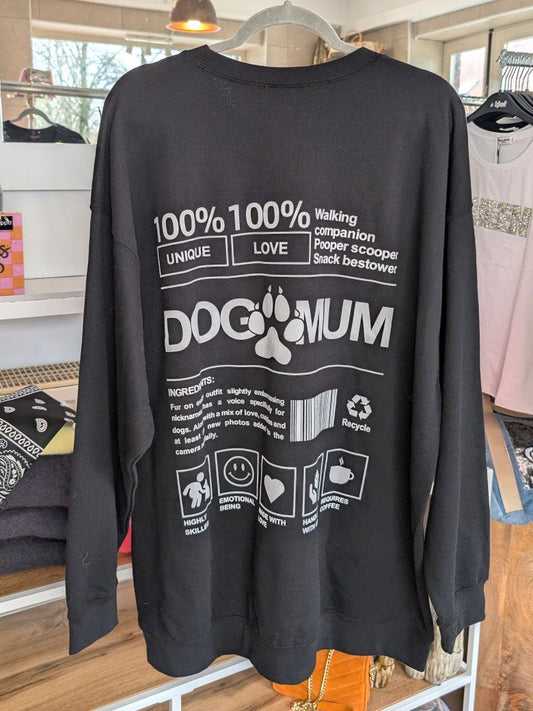 Sweatshirt Dog Mum Backprint Schwarz Weiß Oversized Used Look Baumwolle One Size - von Pretty Body 2555