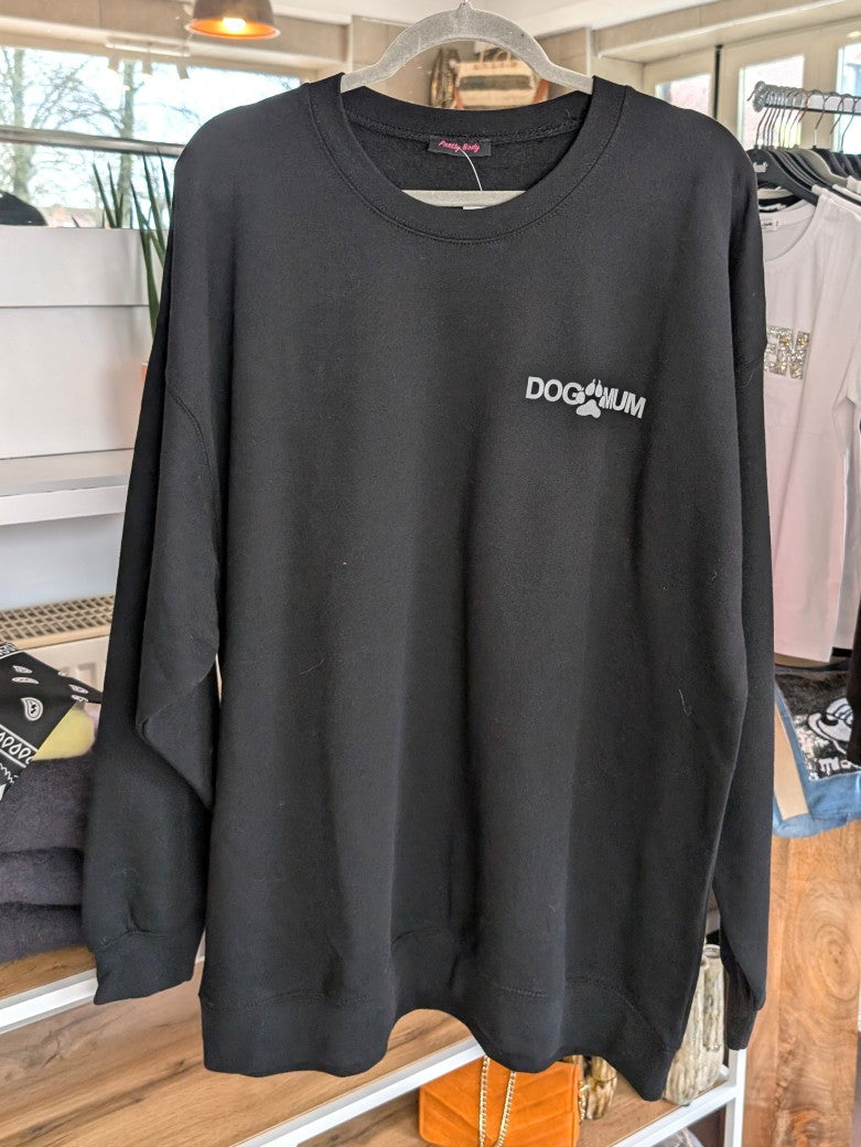Sweatshirt Dog Mum Backprint Schwarz Weiß Oversized Used Look Baumwolle One Size - von Pretty Body 2555
