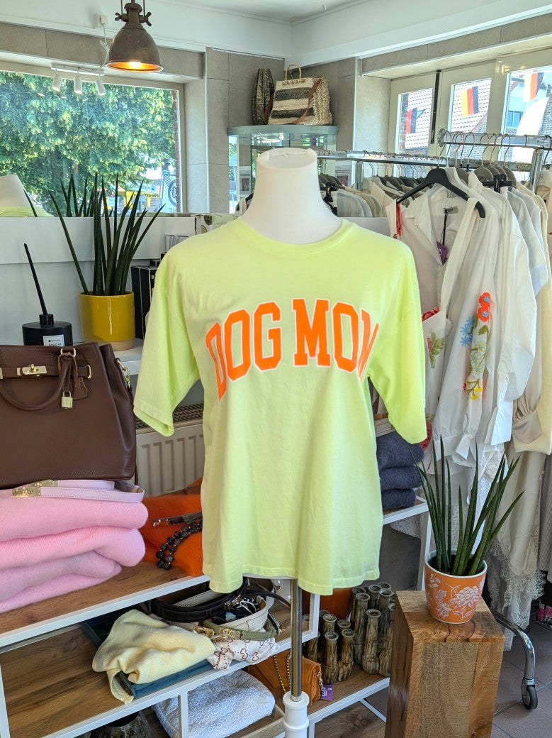 T-Shirt DOG MOM Neon Gelb Orange Baumwolle, One Size - von MOOIJ 6030