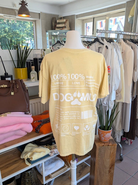 T-Shirt DOG MUM Butter Yellow Gelb Backprint Weiß Baumwolle One Size - von Pretty Body 0115