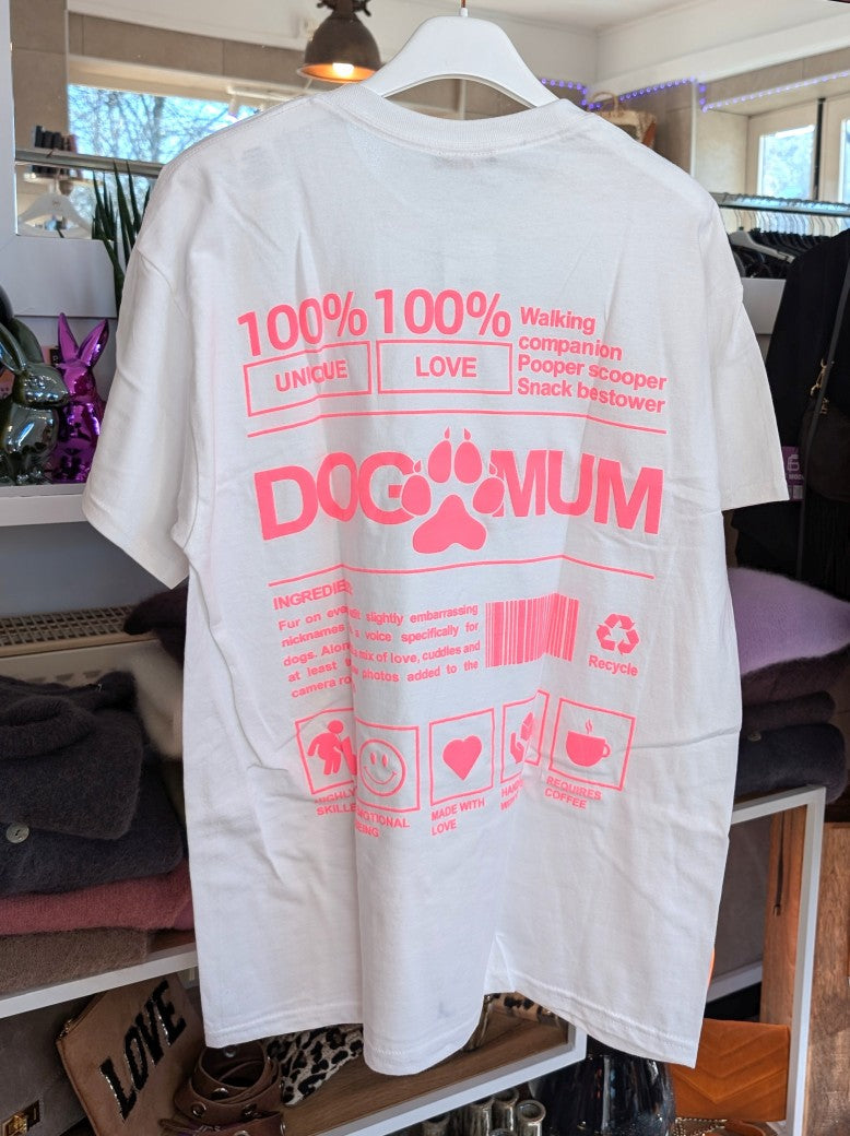 T-Shirt DOG MUM Weiß Backprint Rosa Pink Baumwolle One Size - von Pretty Body 0115